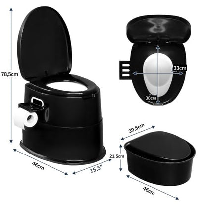 Bonnlo Portable Camping Toilet, Removable Inner Bucket Mobile Toilet with Seat, Lid, and Toilet Paper Holder, for Camping (Black)