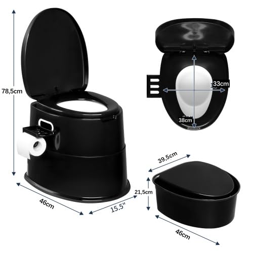 Bonnlo Portable Camping Toilet, Removable Inner Bucket Mobile Toilet with Seat, Lid, and Toilet Paper Holder, for Camping (Black)