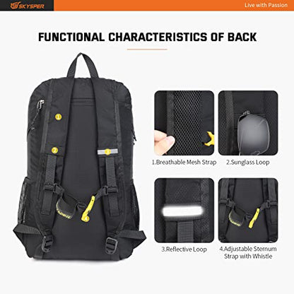 SKYSPER Foldable Backpack Ultralight with Wet Pocket Storage Daypack Waterproof Travel Backpack Daypack for Hiking Traveling Cycling City Trips