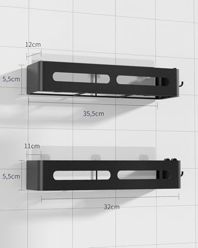 Kitsure Shower Caddy No Drilling - 2 Pack, Shower Shelf No Drilling with Large Capacity, Rustproof Wall Mounted Bathroom Shelf No Drilling, Self-Adhesive Shower Caddy, 35.5 x 12.0 x 5.5 cm, Black