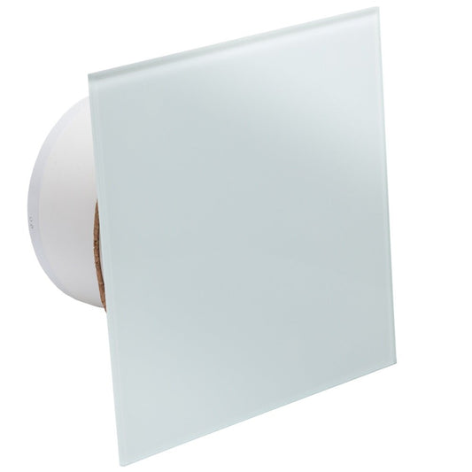 Fan Bathroom Extractor Fan with integrated backdraft shutter Glass front powerful 105 m³/h very quiet 39 dB ball bearing made in EU White