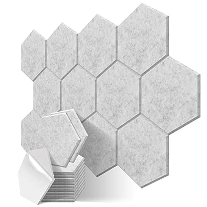 JBER Hexagon Acoustic Panels, soundproof foam panels, self-adhesive, 35.6 x 30.5 x 1cm, high-density sound-absorbing panels for acoustic treatment, home office, 12 pieces - silver gray