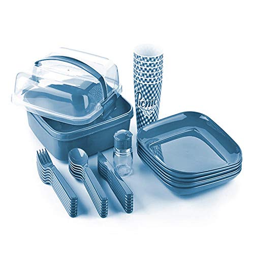 BEFA Picnic Set for 6 people | BPA-free | Camping cutlery set with fork, knife, spoon, plates, cups | Picnic basket | Picnic bag