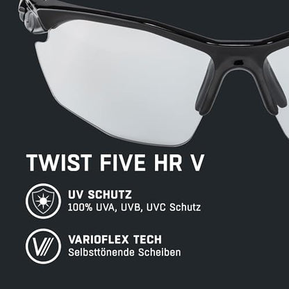 ALPINA TWIST FIVE HR V - Self-tinting, shatterproof & fog-free sports and cycling glasses with 100% UV protection for adults, black-red, One Size, Sporty