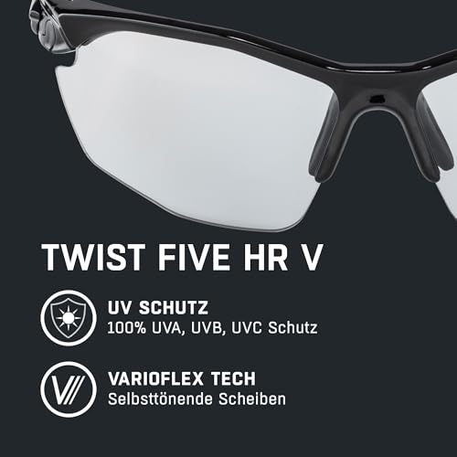 ALPINA TWIST FIVE HR V - Self-tinting, shatterproof & fog-free sports and cycling glasses with 100% UV protection for adults, black-red, One Size, Sporty