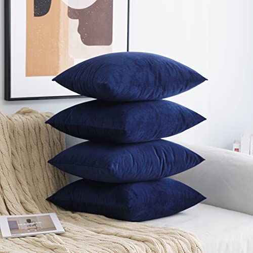 MIULEE Velvet Cushion Cover 50x50 cm Dark Blue 4 Pack Sofa Pillow Velvet Decorative Throw Pillow Couch Cushion Decorative Pillow Case Sofa Cover for Living Room Bedroom Office