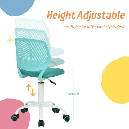 Homy Casa Desk Chair Adjustable Swivel Office Chair Fabric Seat Ergonomic Work Chair without Armrest Turquoise