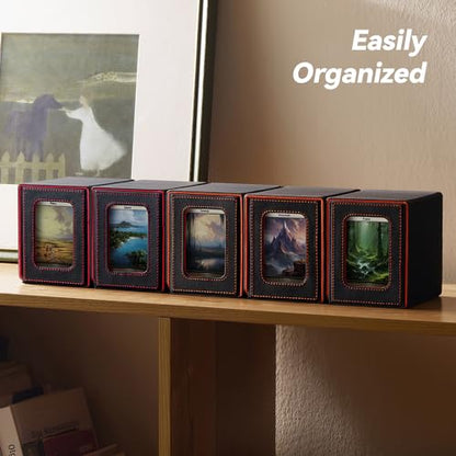 Mage Tech Card Deck Box for MTG Commander - Patented design, Commander display, fits 100 double-sleeved cards, 35pt card brick & dice tray - Red/White.