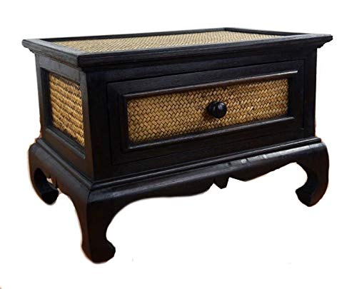 Livasia opium table with drawer, side table, small coffee table made of wood and rattan.