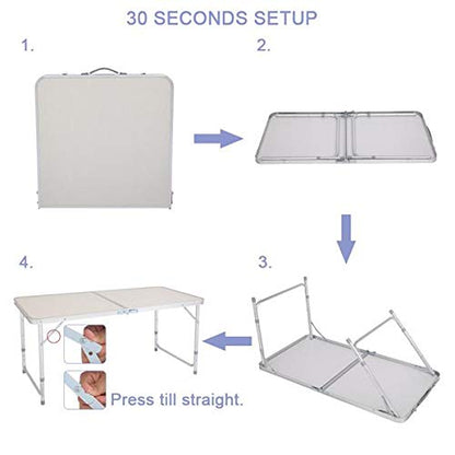 AUTOFU folding table, 90 cm, portable, collapsible, with carrying handle, adjustable height, 120 cm, square, camping picnic table, collapsible computer desk, light, only 4.5 kg.
