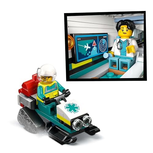 LEGO City Emergency Rescue Plane – set with airplane, snowmobile, and 4 minifigures: paramedic, pilot, doctor, and skier – great gift for kids aged 6 and up – 60465