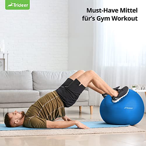 Trideer Thick Exercise Ball, Anti-Burst Pilates Ball, 45-85 cm yoga ball for balance, yoga as fitness equipment and balance chair in gym-home-office (L (58-65cm), ocean blue)