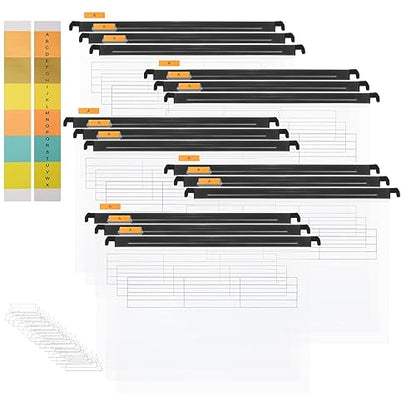 Hiziwimi 15 Piece PVC Clear File Cabinet A4 Hanging Folders Hanging Folders with Tabs and Inserts for Office, School, Desktop File Storage, File Classification (Clear)