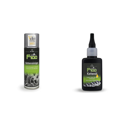 F100 Chain Cleaner, 300 ml & F100 Chain Oil – 50 ml Dropper Bottle I Premium bike chain oil for less friction & wear I Chain oil for all bikes I High-quality bike care – Made in Germany
