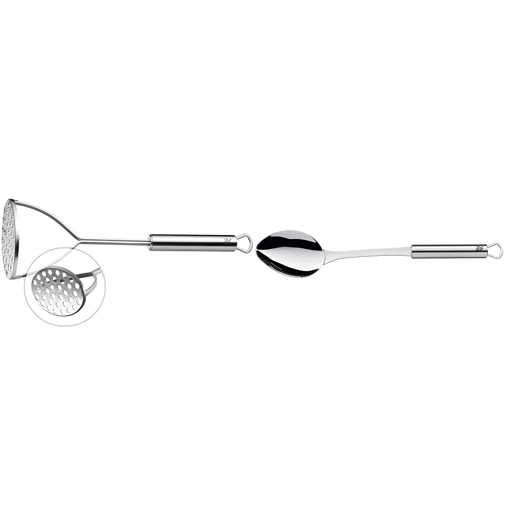 WMF Profi Plus Potato Masher 28.5 cm, Cromargan stainless steel partially matte finish, dishwasher safe & Profi Plus Serving Spoon 32 cm, Cromargan stainless steel partially matte finish, dishwasher safe