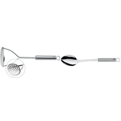 WMF Profi Plus Potato Masher 28.5 cm, Cromargan stainless steel partially matte finish, dishwasher safe & Profi Plus Serving Spoon 32 cm, Cromargan stainless steel partially matte finish, dishwasher safe