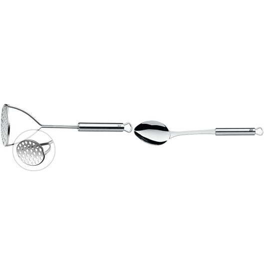 WMF Profi Plus Potato Masher 28.5 cm, Cromargan stainless steel partially matte finish, dishwasher safe & Profi Plus Serving Spoon 32 cm, Cromargan stainless steel partially matte finish, dishwasher safe