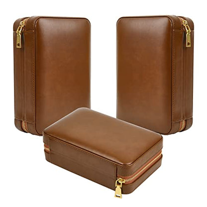 LEACHOI Leather Cigar Travel Humidor, Cigar Case with Lighter and Cigar Cutter, Cigar Accessories Set, Cigar Gift Set - Holds up to 6 Cigars - Brown
