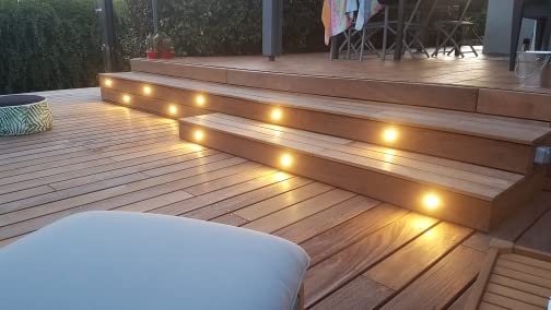 CHNXU Terrace Recessed Lights - 10-Piece Set Stair Step Lights Outdoor 1W Ø45mm Ground Lights IP67 Waterproof Warm White Exterior LED Recessed Light for Garden Pathway Kitchen Balcony Stairs Wood Deck.