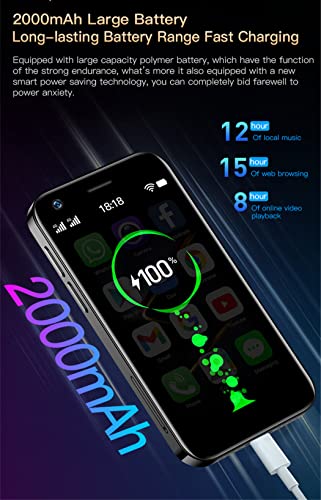 Rainbuvvy XS12 Super Mini 4G LTE smartphone with a 3.0-inch display, 2GB/4GB RAM, and 16/32/64GB ROM. Dual SIM, 2000mAh battery, 13MP camera with backup OTG. Small Android phone in black, 2+16GB.