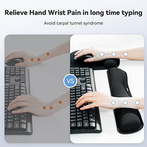 TeckNet Keyboard Wrist Rest and Mouse Pad with Wrist Support, Memory Foam Set for Computer/Laptop/Mac, lightweight for easy typing & pain relief, ergonomic mousepad (black)