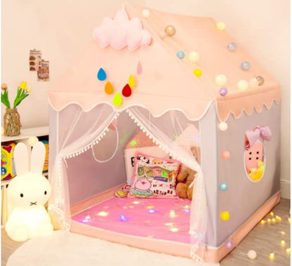 Children's play tent with star lights, girls' princess castle tent, indoor play tent with ball lights and cloud decorations. Dimensions 120x110x130cm.