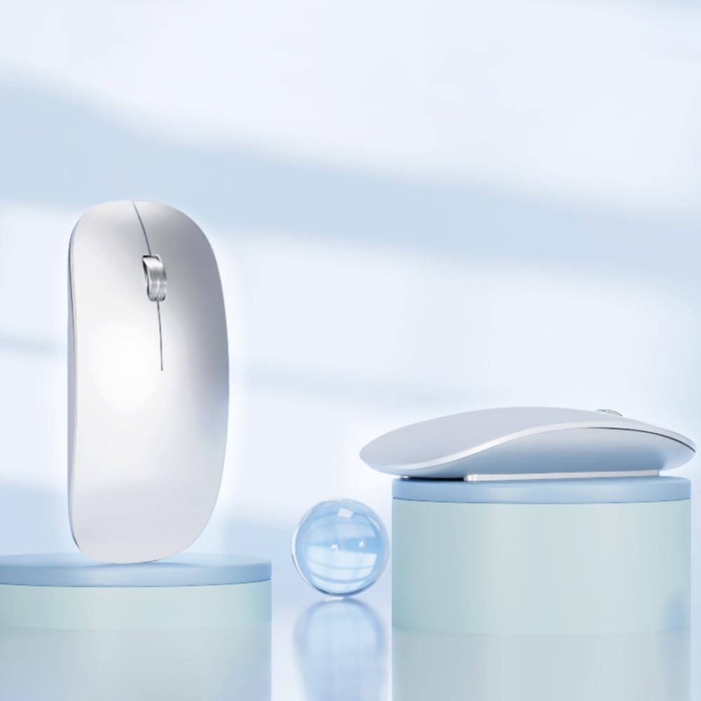 Uiosmuph Bluetooth Mouse, Wireless Mouse with USB Nano Receiver, Tri-Mode (Dual Bluetooth 5.1 + 2.4GHz) Quiet Wireless Mouse Rechargeable for Laptop, PC, iPad, Mac Silver
