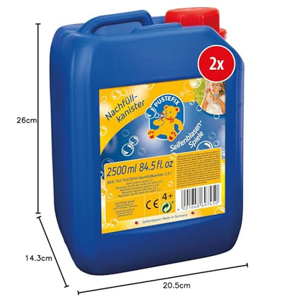 PUSTEFIX Refill Canister I 2 x 2.5 l Bubble Solution I Colorful Bubbles Made in Germany I Bubbles for Wedding, Kids' Birthday Parties, Summer Festivals I Colorful Bubbles for Children & Adults