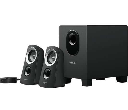 Logitech Z313 2.1 Speaker System with Subwoofer, 50 Watts Peak Power, 3.5mm Input, Headphone Jack, Control Pod, EU Plug, Compatible with PC/TV/Tablet/Phone - Black
