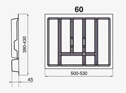 Alusfera cutlery tray for drawers 60 cm - Drawer organizer with compartmentalization - High-quality kitchen drawer organizer for more order - Customizable and easy to clean - 630x430mm Silver