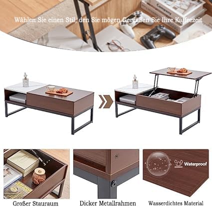 Aiorber height-adjustable coffee table is multifunctional with storage and height adjustment. Smart extendable sofa table, waterproof - 110 x 41 x 50 cm.