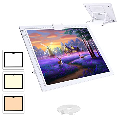 A3 Light Box, LED Light Pad 3000-6500K Dimmable, 2500mAh Rechargeable Lightboard for Diamond Painting, Drawing, Painting, Animation, Sketching, with Stand
