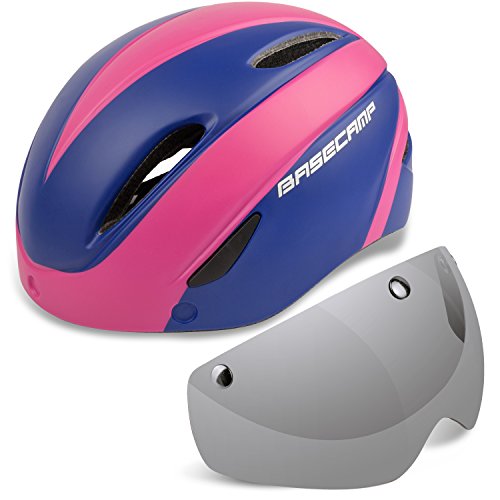 Bicycle helmet, LEADFAS bike helmet with removable magnetic goggles visor adjustable unisex men women road mountain safety protection cycling helmet (pink blue)