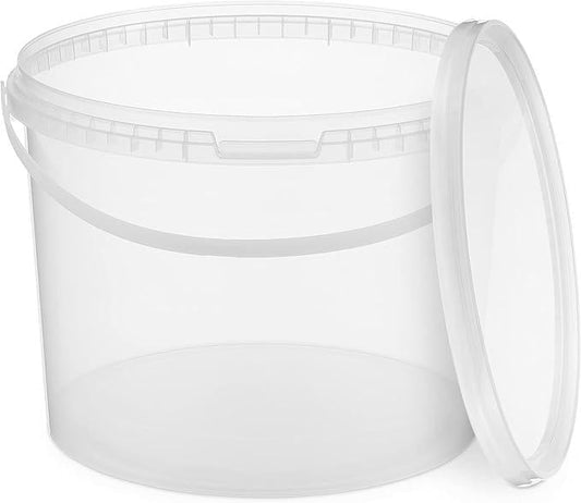 BenBow Bucket with Lid 10L transparent 100x 10 liters - food-safe, sturdy, airtight - Plastic storage container, with handle - empty