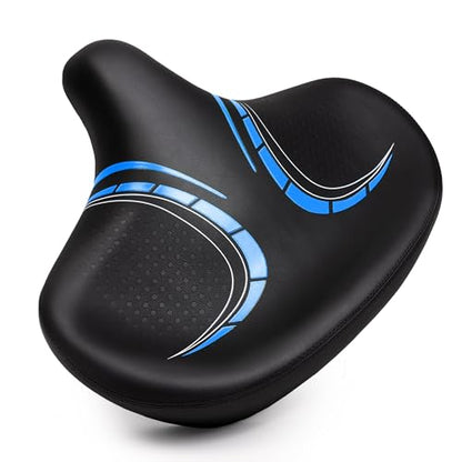 Oversized bike saddle for men & women - Comfortable, soft, extra wide, ergonomic, padded bike seat - Universal replacement bicycle saddle, suitable for mountain bike, city bike, e-bike, exercise bike.