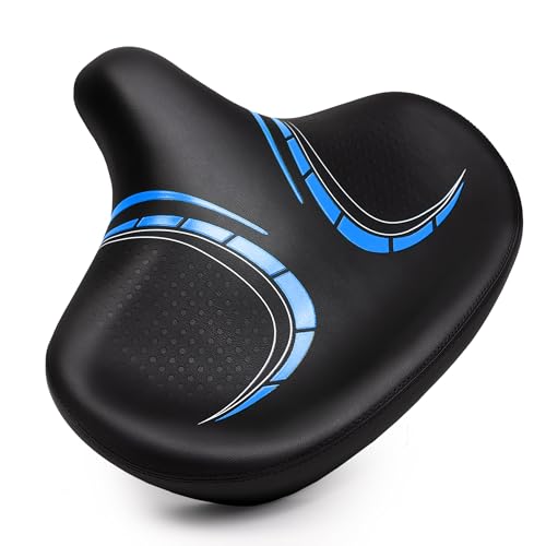 Oversized bike saddle for men & women - Comfortable, soft, extra wide, ergonomic, padded bike seat - Universal replacement bicycle saddle, suitable for mountain bike, city bike, e-bike, exercise bike.