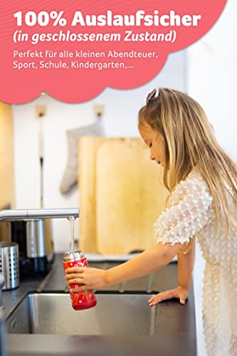 Jarlson® Kids Stainless Steel Water Bottle CHARLI with Straw - Thermos Flask 350ml - TÜV tested - BPA free - leak-proof - Thermal Water Bottle for School, Kindergarten (Horse)
