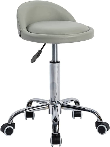 Mingone rolling stool practical stool with wheels office stool height adjustable swivel stool 360° work stool with low backrest faux leather φ36.5cm, grey