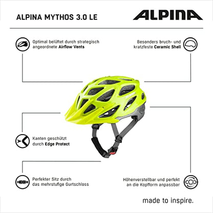 Alpina Mythos 3.0 L.E. - Lightweight, Well-Ventilated & Adjustable Bike Helmet with Antibacterial Pads for Adults, be Visible-Silver Gloss, 57-62 cm