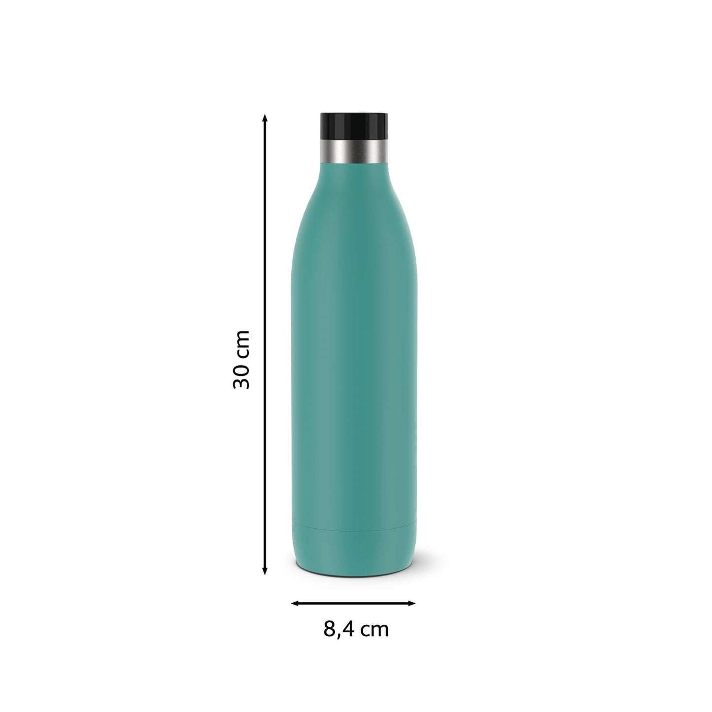 Emsa Bludrop insulated drinking bottle, 1 liter, 100% leak-proof, Quick-Press closure, ergonomic 360° drinking experience, keeps warm for 20h, cold for 40h, easy to clean, stainless steel, powder coating, Petrol color, N31121