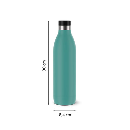 Emsa Bludrop insulated drinking bottle, 1 liter, 100% leak-proof, Quick-Press closure, ergonomic 360° drinking experience, keeps warm for 20h, cold for 40h, easy to clean, stainless steel, powder coating, Petrol color, N31121