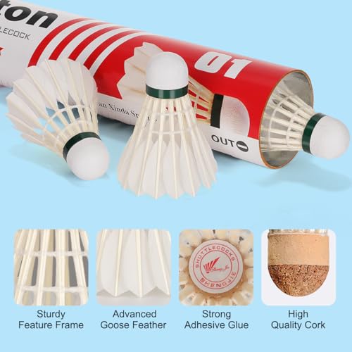 Philonext Badminton Goose Feathers, Sturdy and Durable, for Sports, Training, Badminton Shuttles, for Indoor and Outdoor Play, Shuttlecocks, Sports, Training, Badminton.