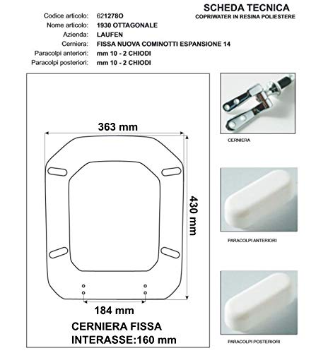 ACB/COLBAM wooden toilet seat with polyester cover, 1930 octagonal, white, Cromo-Duravit hinge