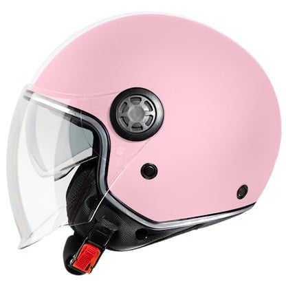 VINZ Parchi Jet helmet with double visor | Roller helmet fashion helmet with stripes | In sizes XS-XXL | Jet helmet with sun visor | ECE 22.06 certified | Motorcycle helmet with visor - Pink