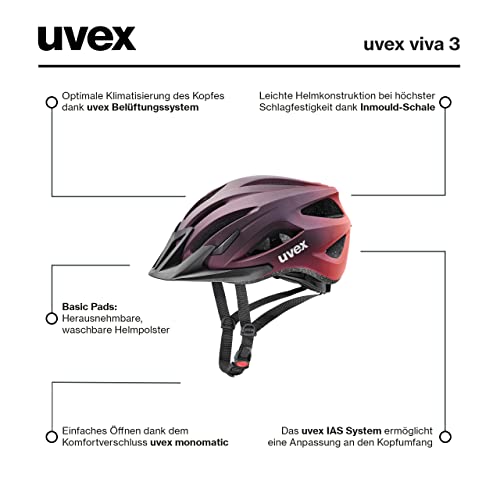 uvex viva 3 - lightweight all-round helmet for ladies and gents - customizable size adjustment - washable interior - plum - grapefruit matte - 52-57 cm