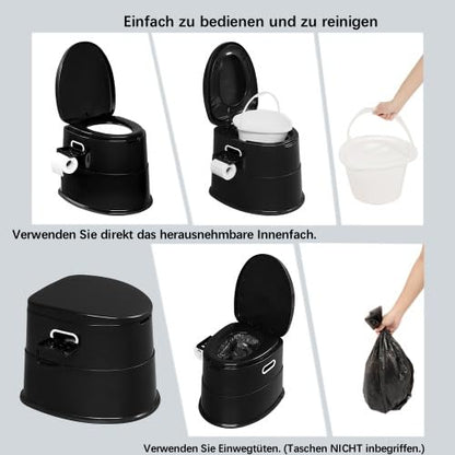 Bonnlo Portable Camping Toilet, Removable Inner Bucket Mobile Toilet with Seat, Lid, and Toilet Paper Holder, for Camping (Black)