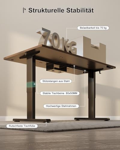 Homall Adjustable Standing Desk 120x60 cm, Electric Desk with Four-piece Tabletop, Computer Desk with Memory Function, Standing Desk