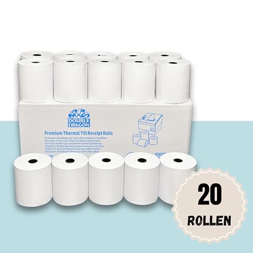Double Dragon, 80 x 80 mm premium thermal paper receipt rolls for EPOS printers, POS terminals, cash registers [Pack of 20]