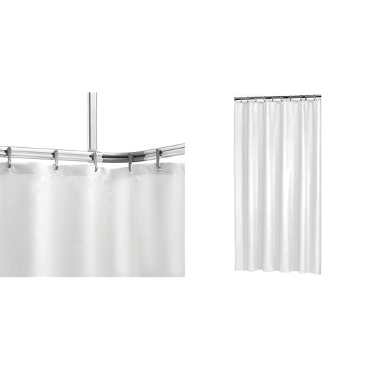 Sealskin Complete Set Easy Roll Shower Curtain Rod, Chrome Matte, Shower Curtain Holder for custom installation, Aluminum & Madeira Fabric Shower Curtain, Color: White, W x H: 180 x 200 cm