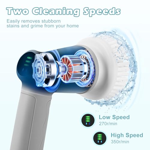 Electric cleaning brush, grout brush with 6 interchangeable brush heads for cleaning, 6 in 1 Cleaning Brush for cleaning bathrooms, tubs, floors, tiles, car, garden, and home.